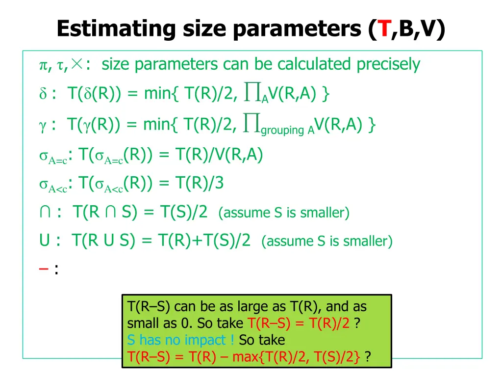 estimating size parameters t b v 24