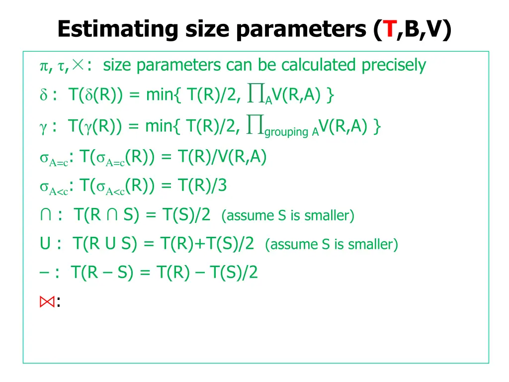 estimating size parameters t b v 26