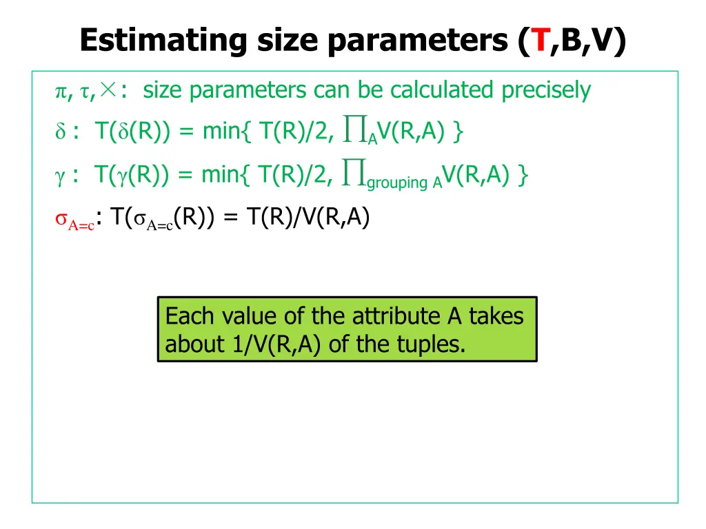 estimating size parameters t b v 3