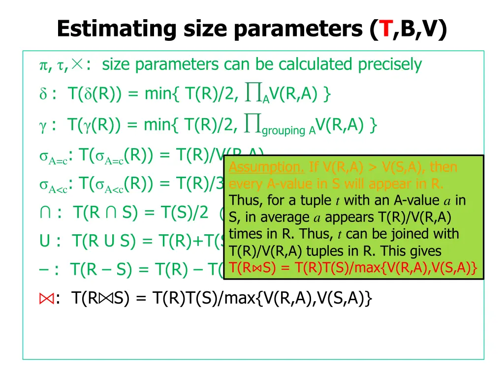 estimating size parameters t b v 30