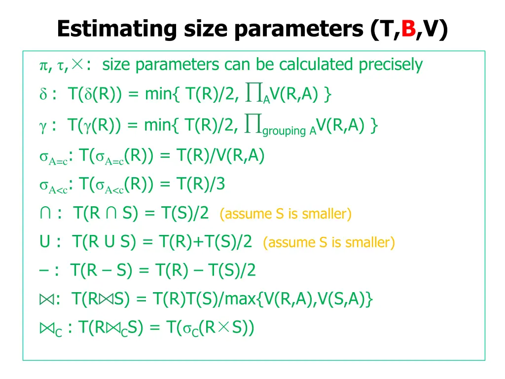estimating size parameters t b v 34