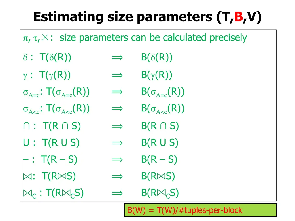 estimating size parameters t b v 38