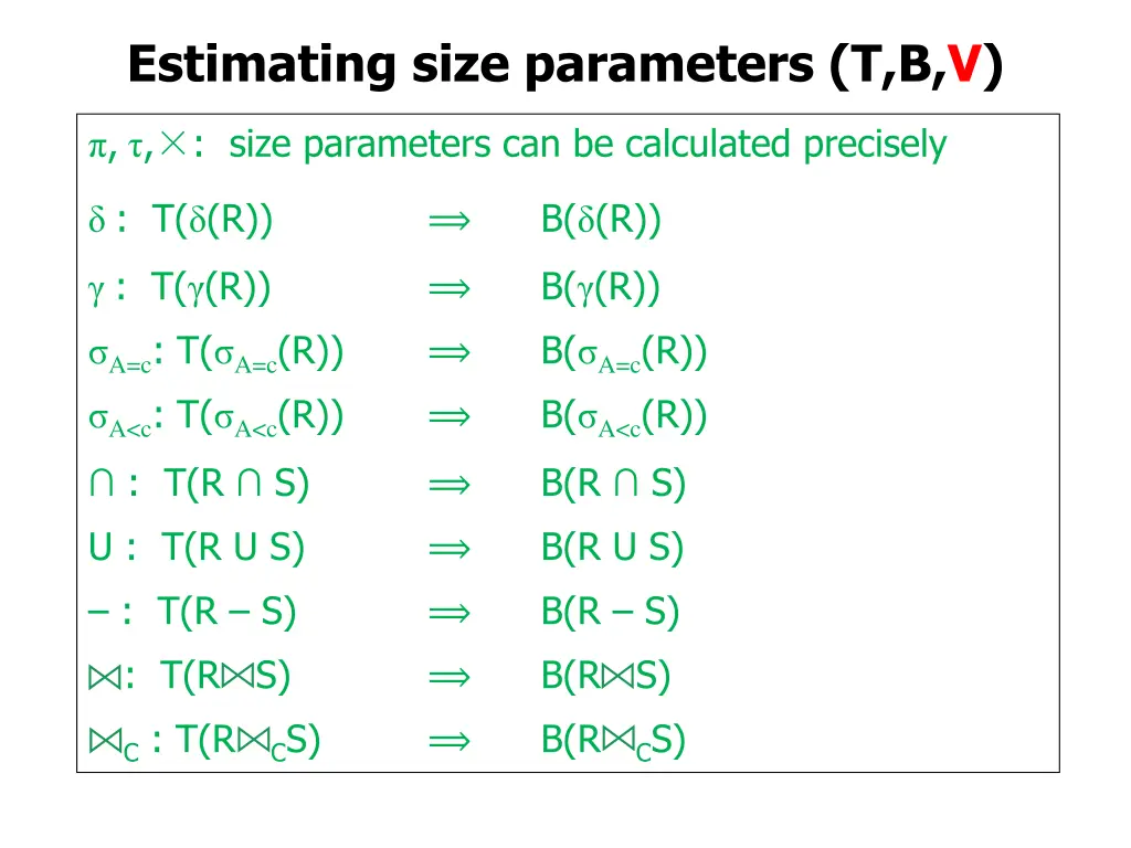 estimating size parameters t b v 39