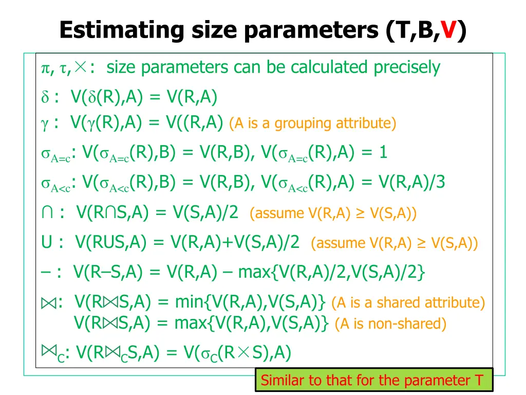 estimating size parameters t b v 41
