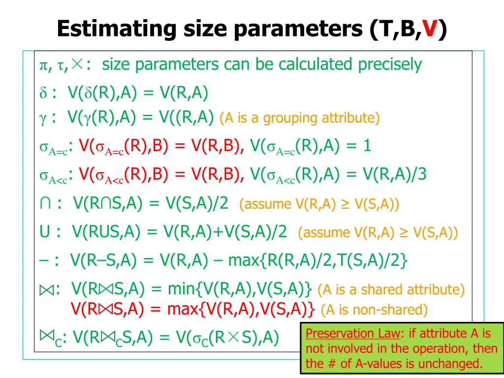 estimating size parameters t b v 43