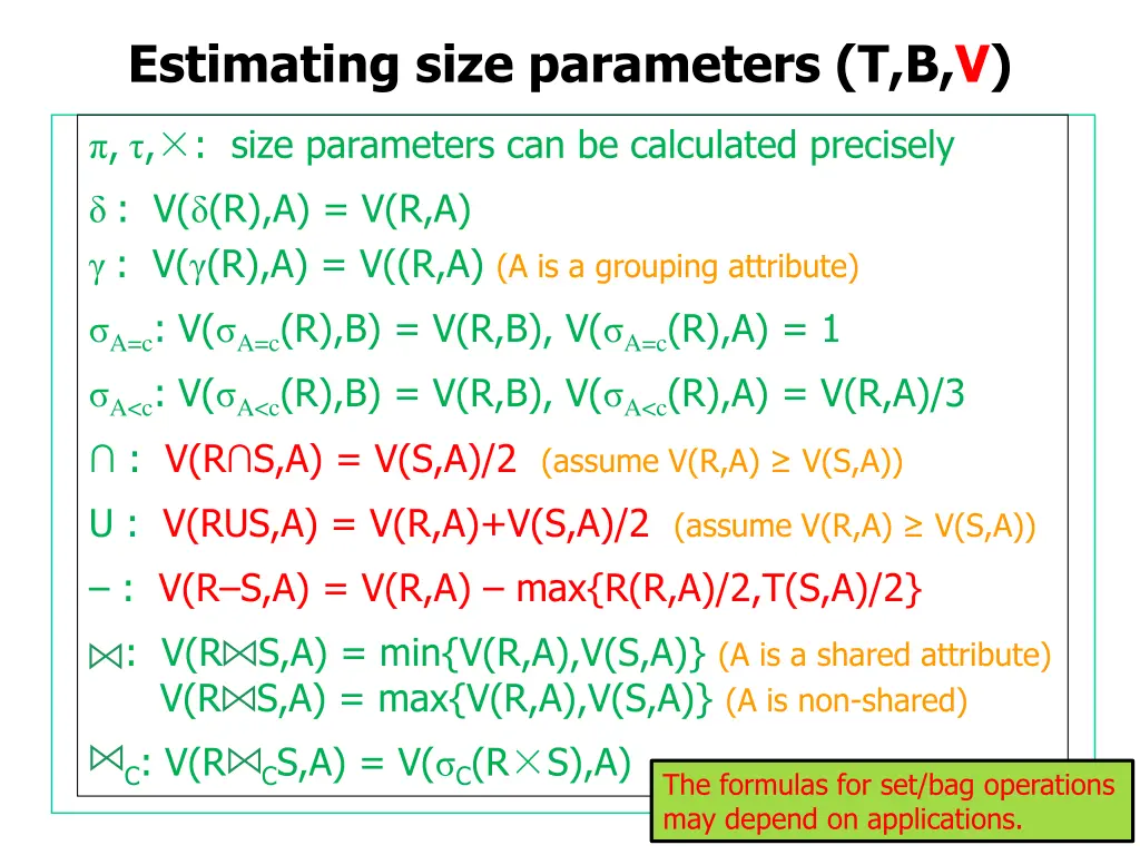 estimating size parameters t b v 44