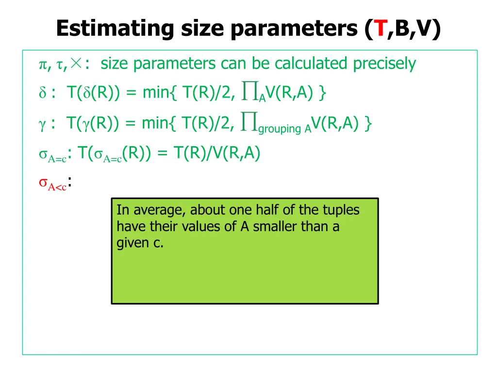 estimating size parameters t b v 5
