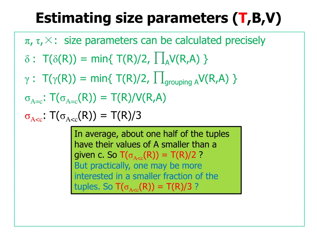 estimating size parameters t b v 9