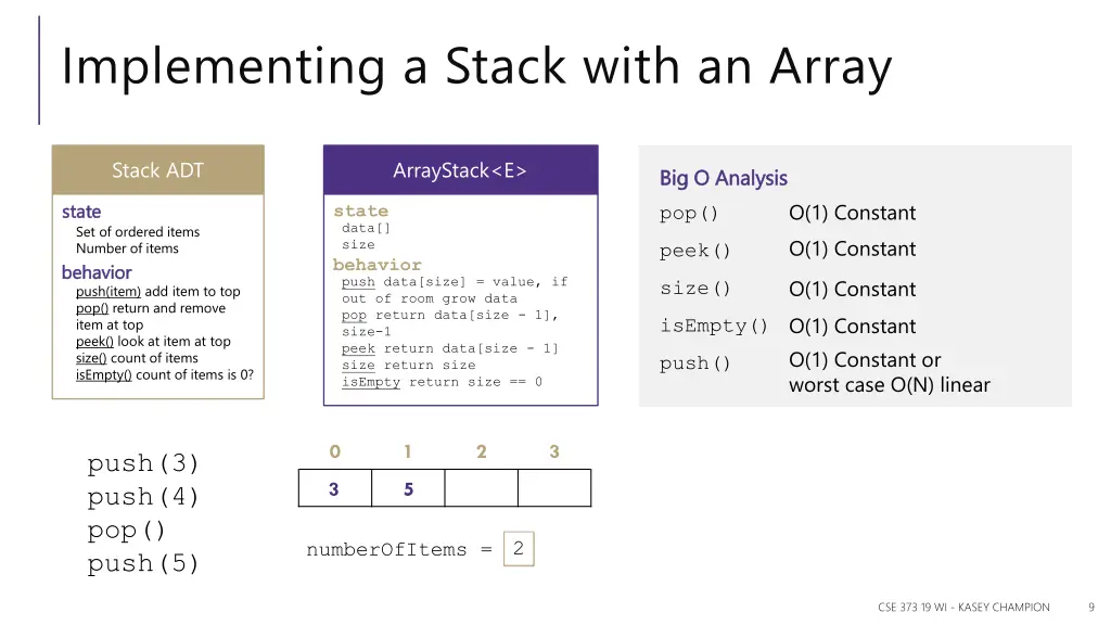 implementing a stack with an array