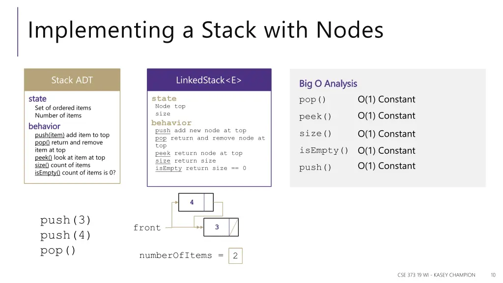 implementing a stack with nodes