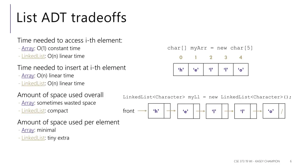 list adt tradeoffs