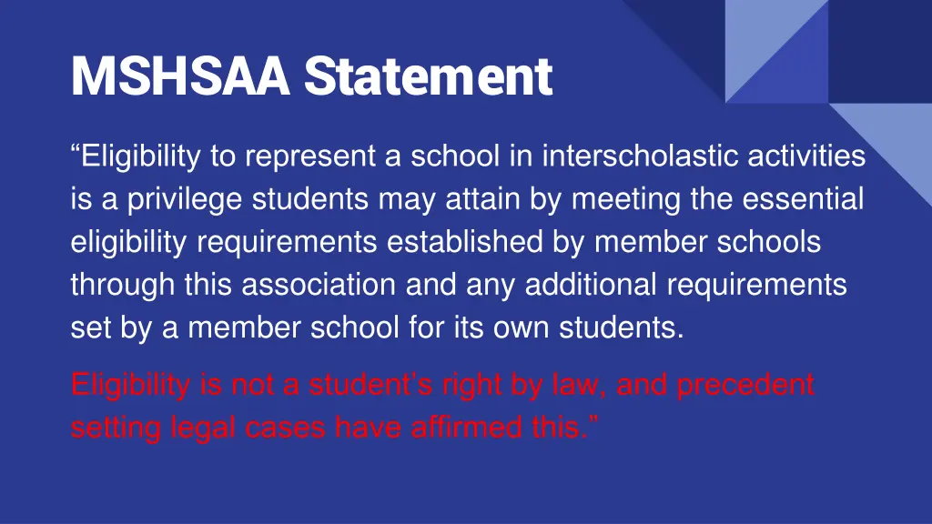 mshsaa statement