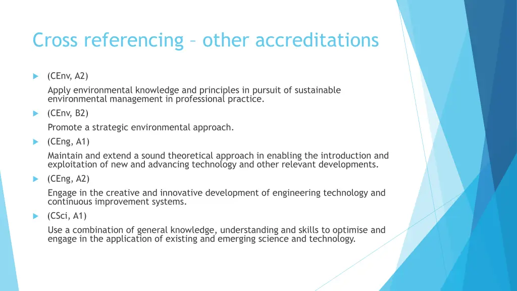 cross referencing other accreditations