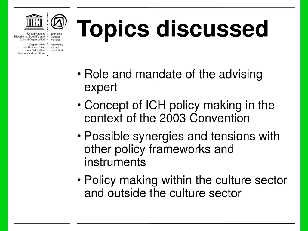 topics discussed