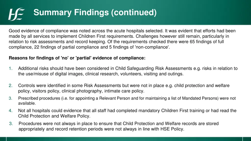 summary findings continued