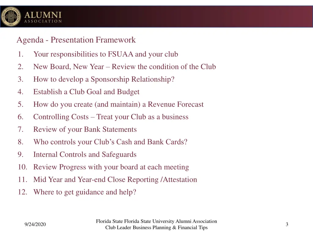 agenda presentation framework