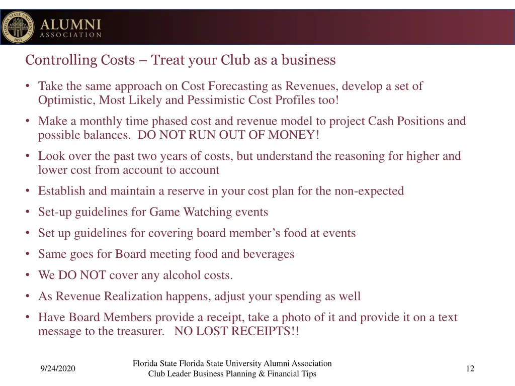 controlling costs treat your club as a business