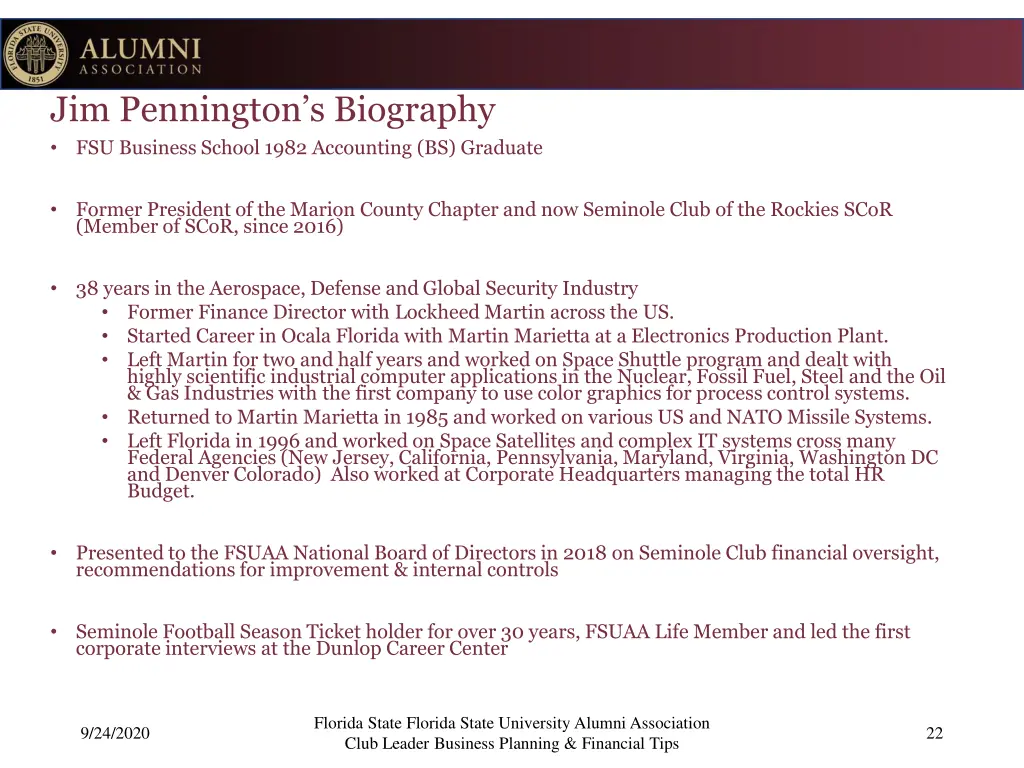 jim pennington s biography fsu business school