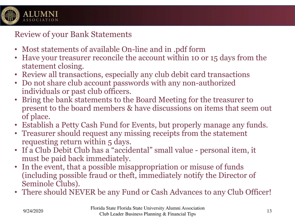 review of your bank statements