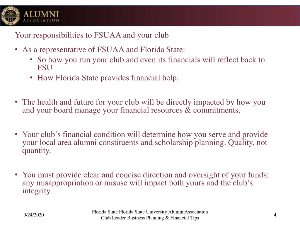 your responsibilities to fsuaa and your club
