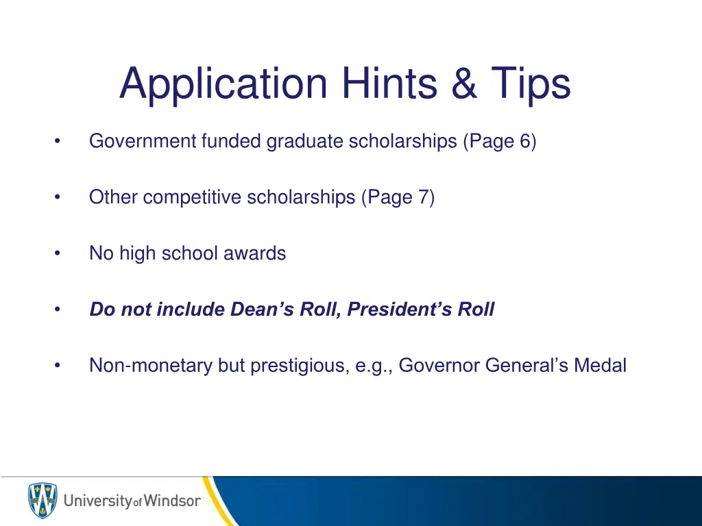 application hints tips