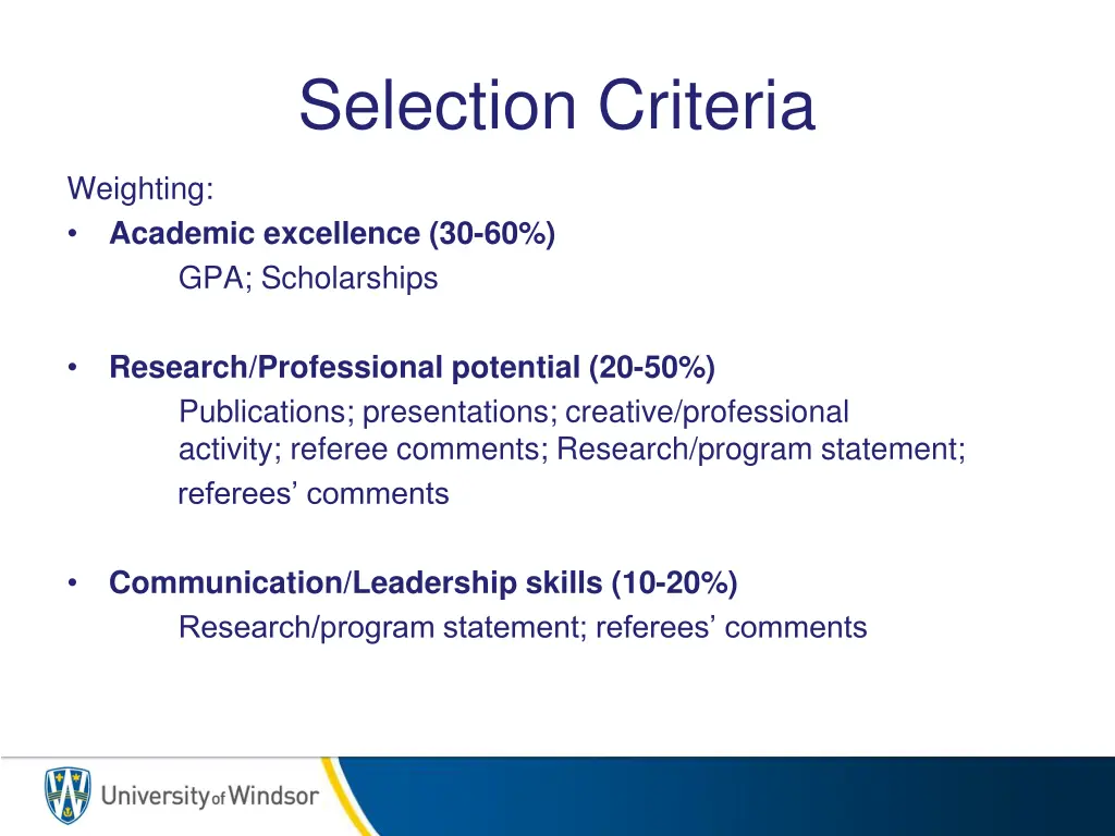 selection criteria