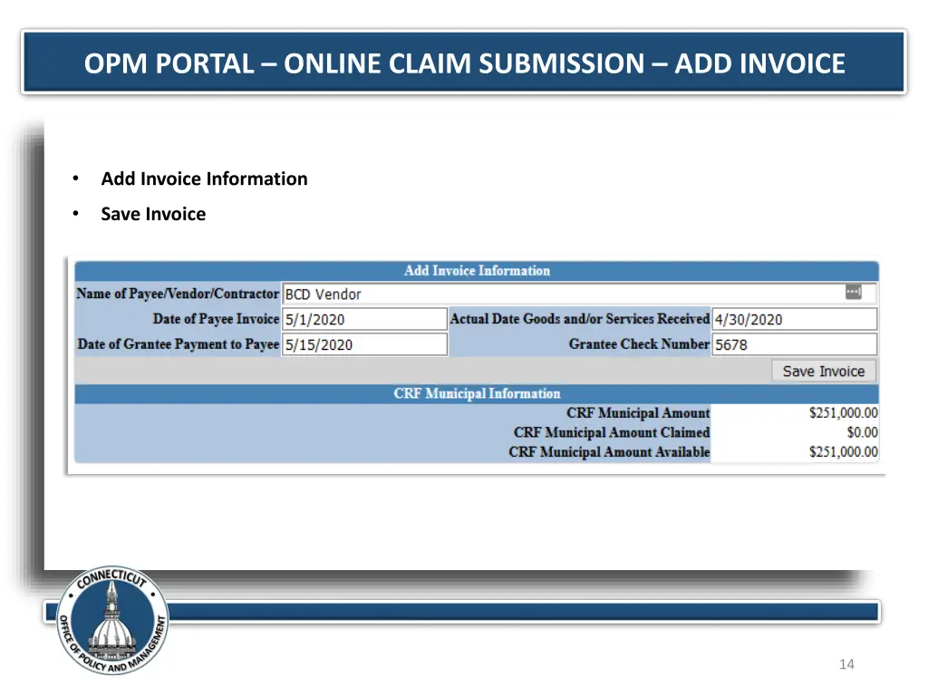 opm portal online claim submission add invoice 1