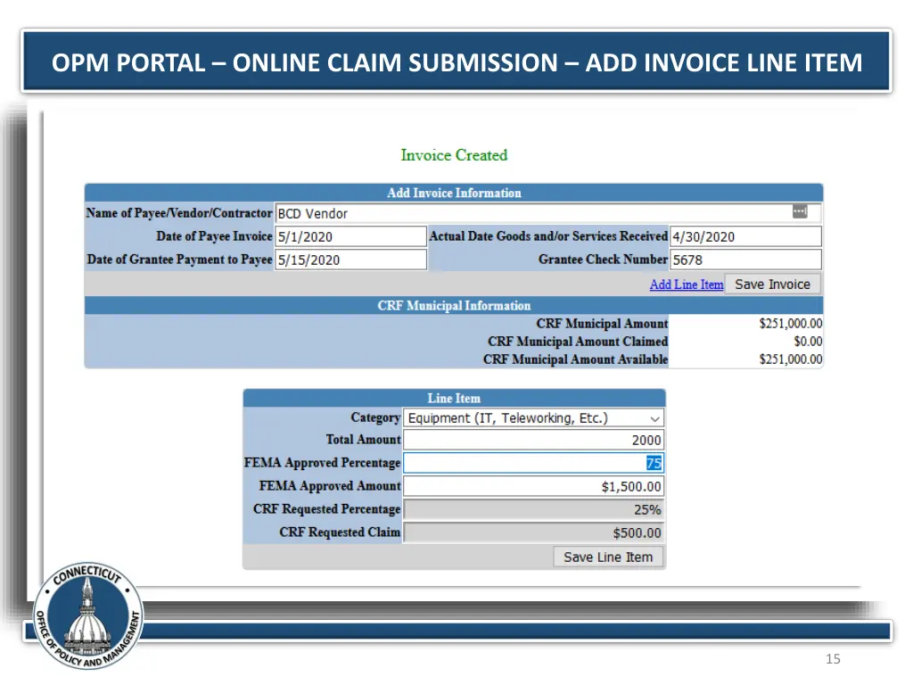 opm portal online claim submission add invoice 2