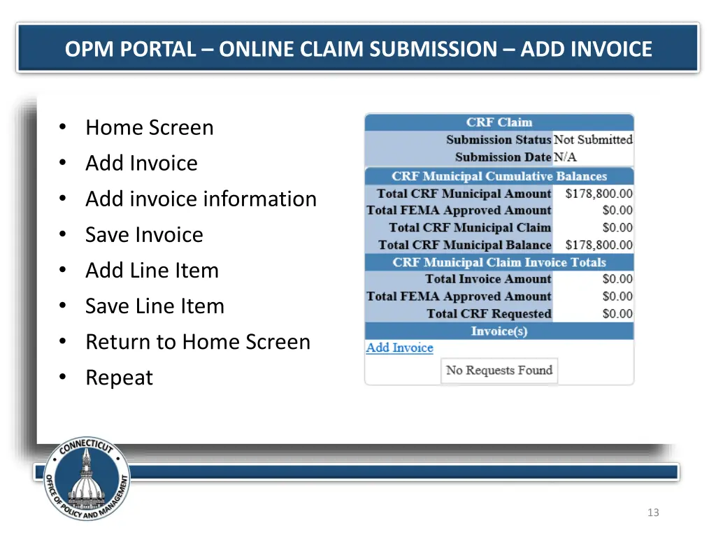opm portal online claim submission add invoice