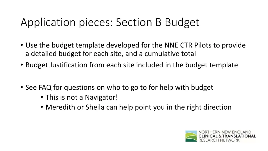 application pieces section b budget