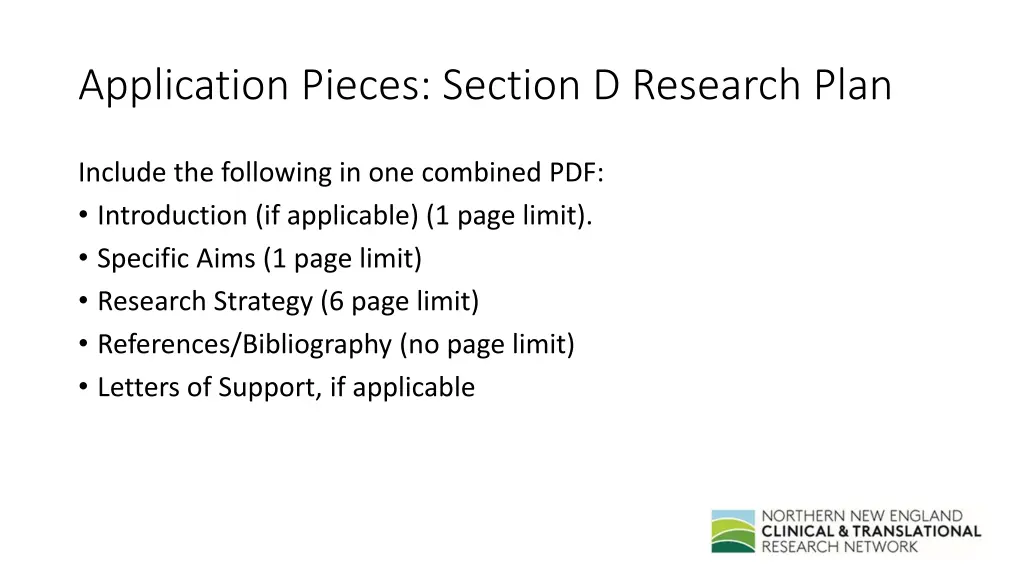 application pieces section d research plan
