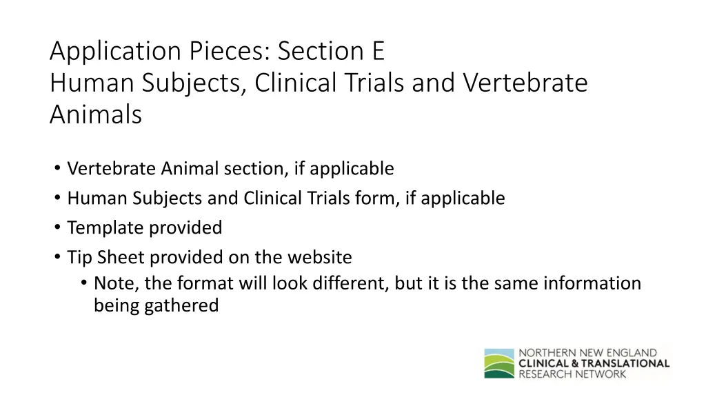 application pieces section e human subjects