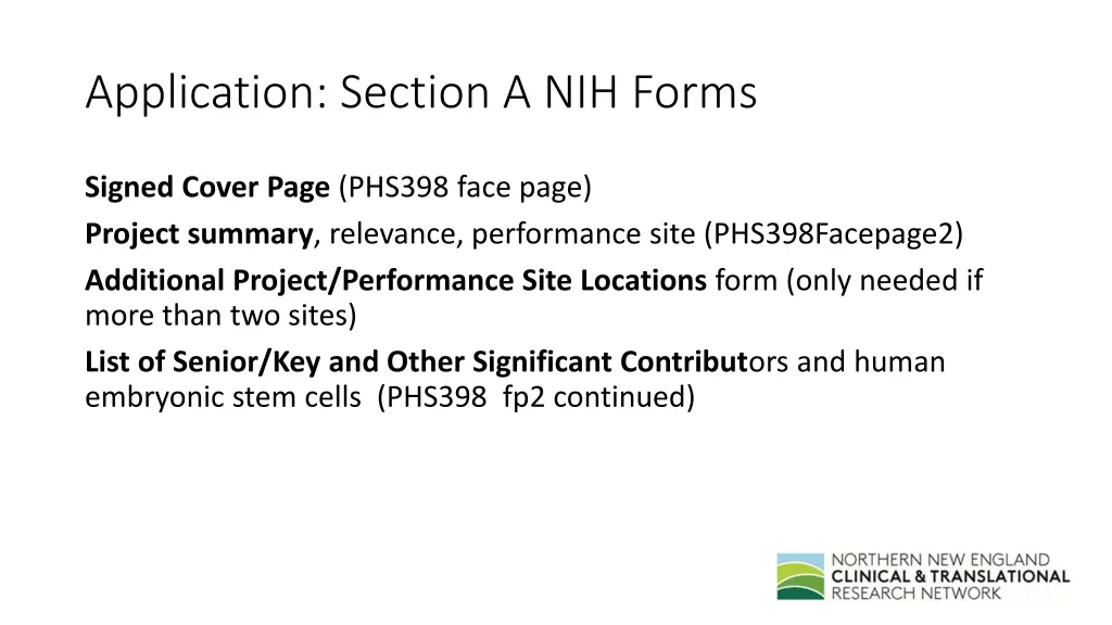 application section a nih forms