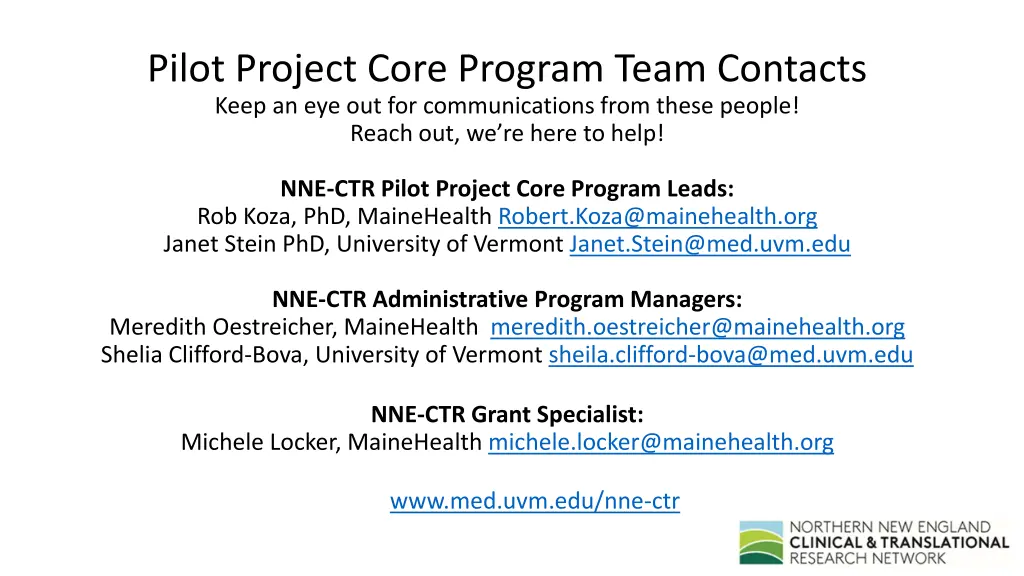 pilot project core program team contacts keep