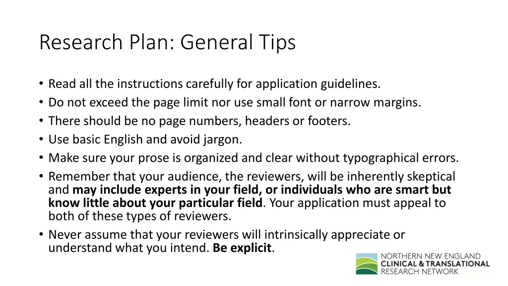 research plan general tips