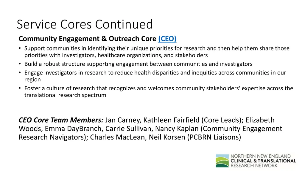 service cores continued community engagement