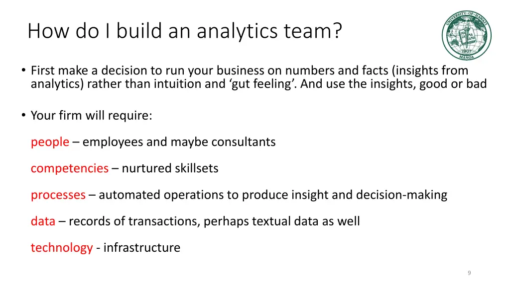 how do i build an analytics team