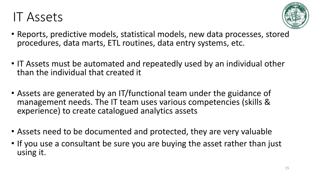 it assets reports predictive models statistical