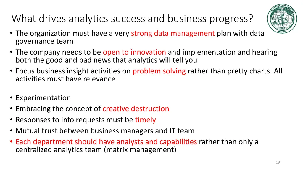 what drives analytics success and business