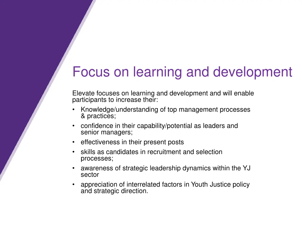 focus on learning and development