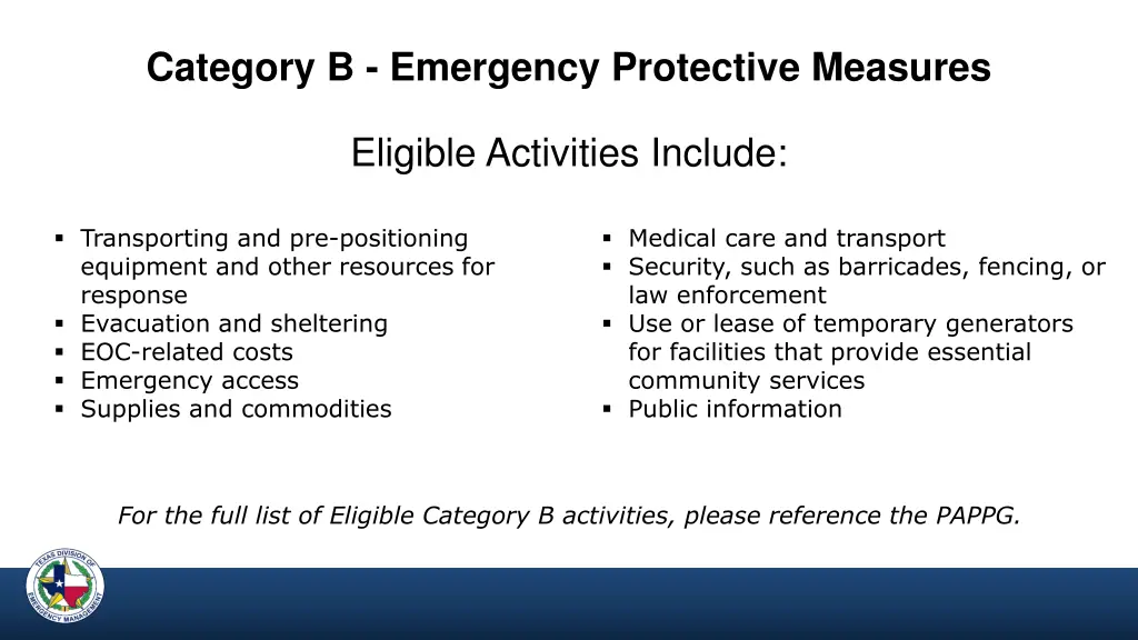 category b emergency protective measures 2