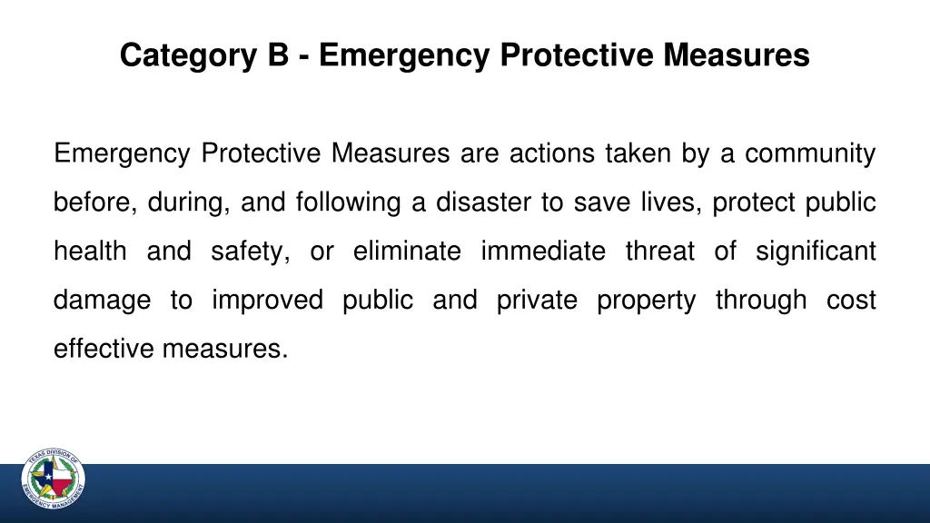 category b emergency protective measures