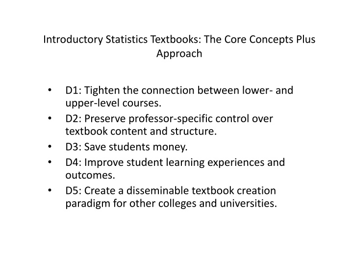 introductory statistics textbooks the core