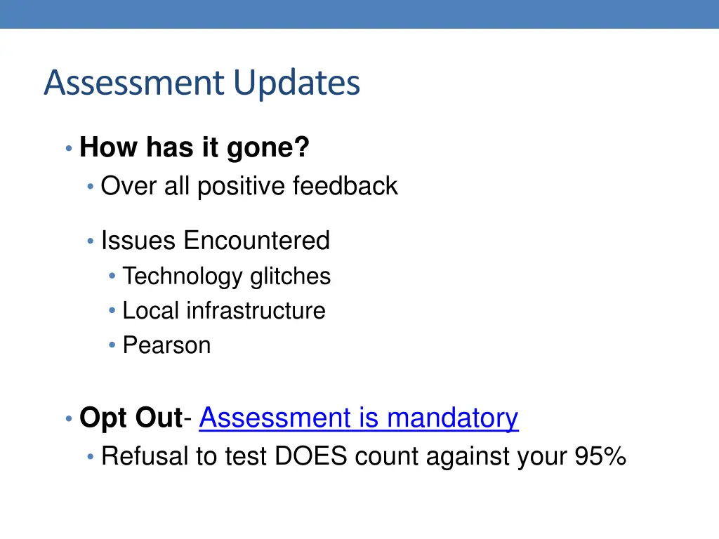 assessment updates