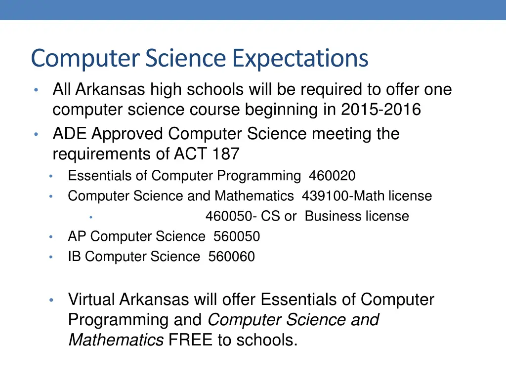 computer science expectations all arkansas high