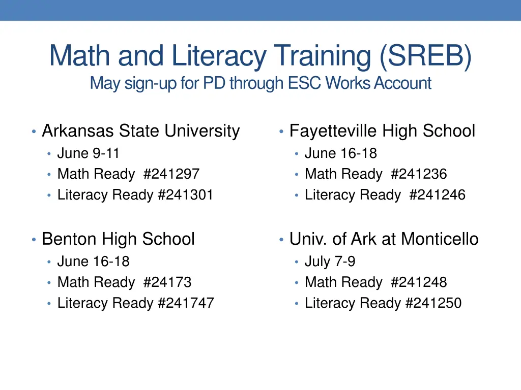 math and literacy training sreb may sign