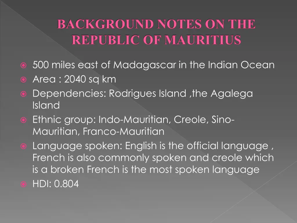 background notes on the republic of mauritius