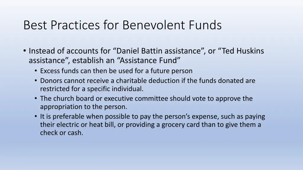 best practices for benevolent funds
