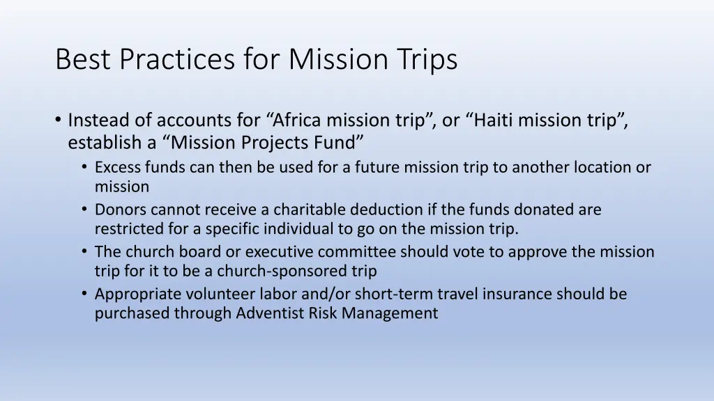 best practices for mission trips