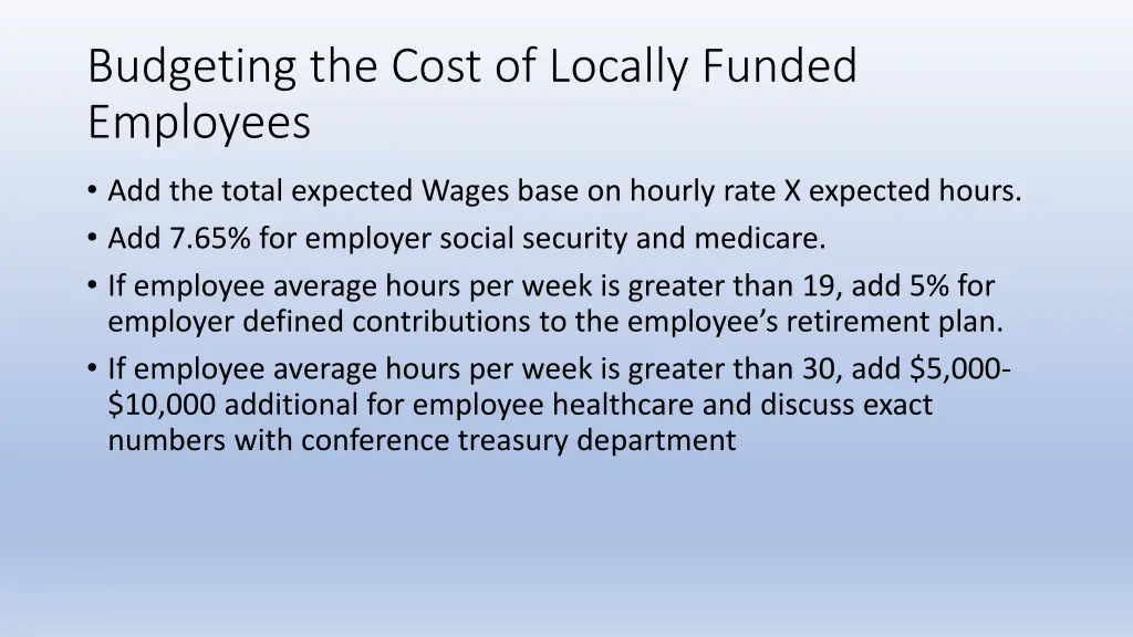 budgeting the cost of locally funded employees